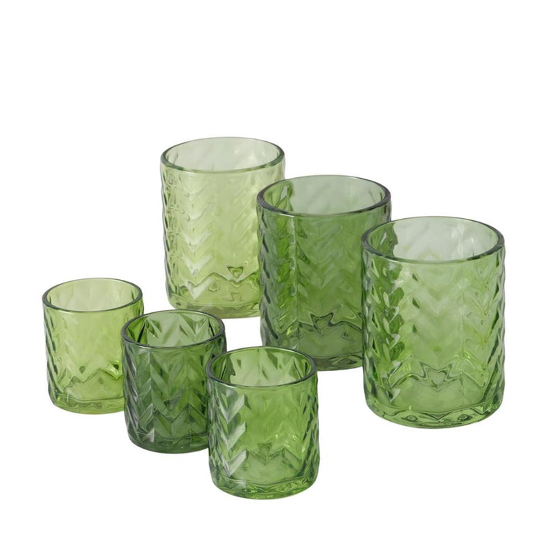 Afbeelding laden in galerijviewer, Boltze home windlicht viko 2-delig h 8-12,5cm glas gelakt groen
