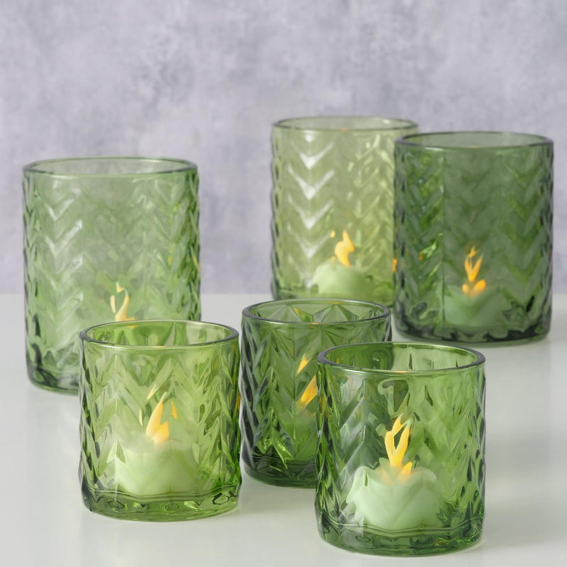 Chargez l'image dans la visionneuse de la galerie, Boltze home windlicht viko 2-delig h 8-12,5cm glas gelakt groen