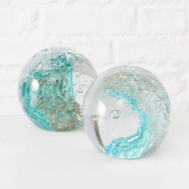 Laden Sie das Bild in Galerie -Viewer, Boltze home deco papier gewicht turkoois glas ø8cm