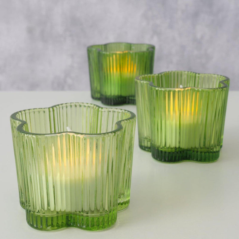 Afbeelding laden in galerijviewer, Boltze home waxinelichthouder fiona groen gelakt glas ø7,8xh6cm