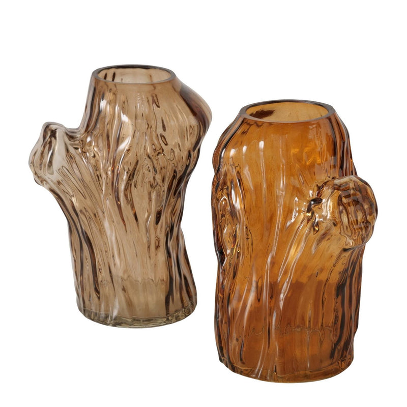 Afbeelding laden in galerijviewer, Boltze home vaas arbro bruin glas 11x9x14,7cm 2 assorti