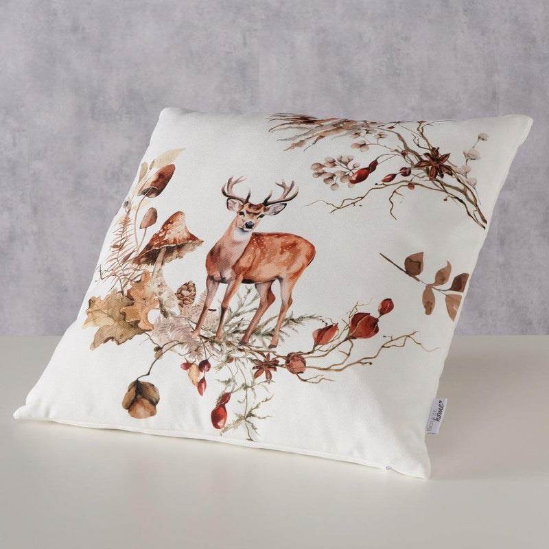 Afbeelding laden in galerijviewer, Boltze home kussen hert gerd polyester groen lichtbruin wit 45x45cm