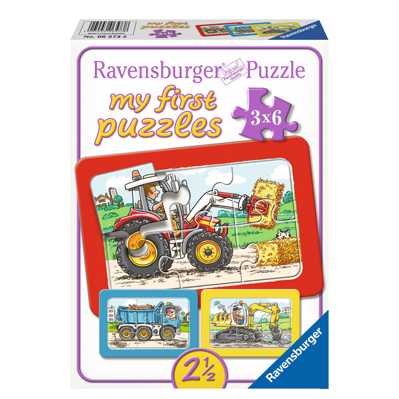 Load image into Gallery viewer, Ravensburger graafmachine, tractor en kiepauto, 3x6st.