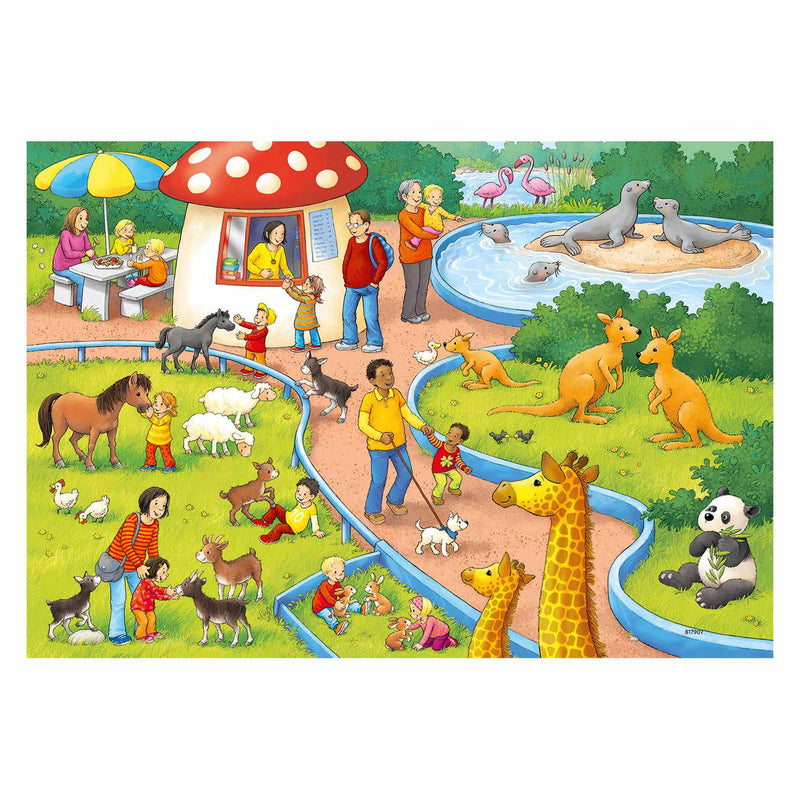 Afbeelding laden in galerijviewer, Ravensburger puzzel een dag in de dierentuin - 2x24 stukjes - kinderpuzzel