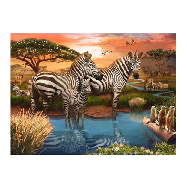 Afbeelding laden in galerijviewer, Ravensburger legpuzzel zebra's bij de drinkplaats, 500 stukjes