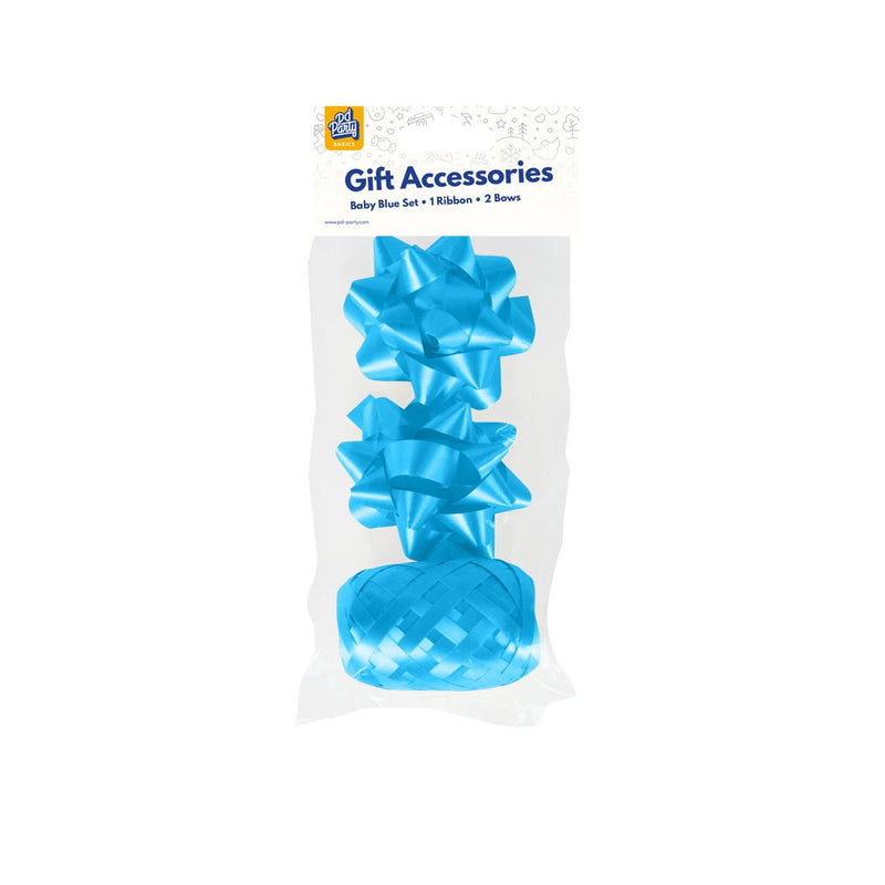 ギャラリービューアに画像をロードする, Paperdreams cadeauversieringset - baby blauw 2 strikken met 20 meter krullint