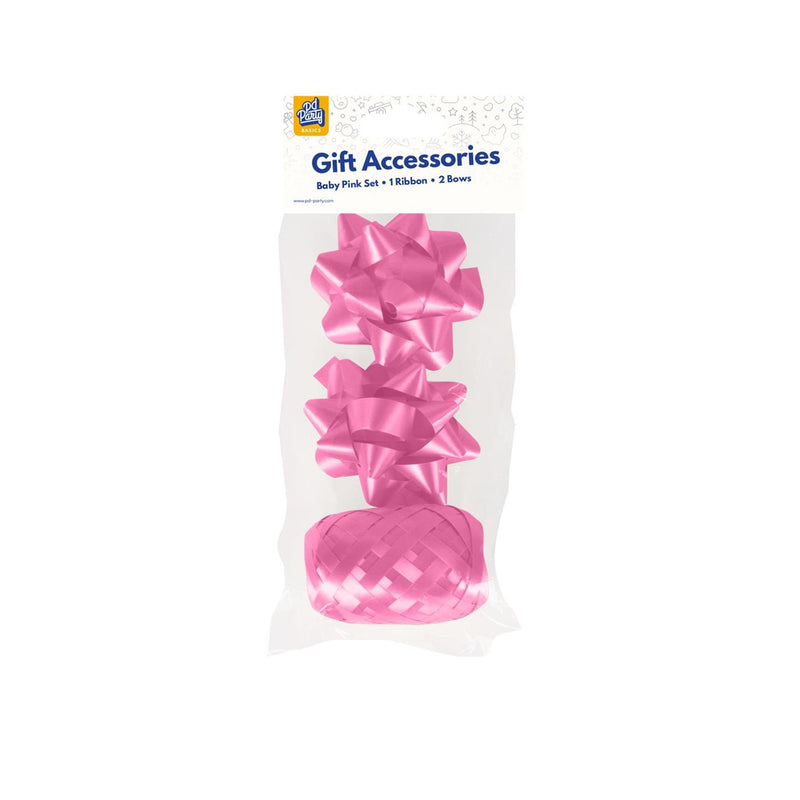Afbeelding laden in galerijviewer, Paperdreams cadeauversieringset - baby roze 2 strikken met 20 meter krullint