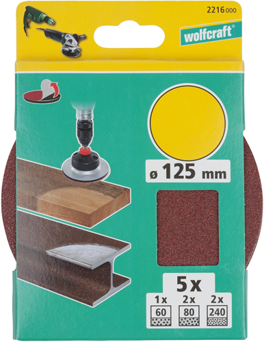 Load image into Gallery viewer, Wolfcraft hechtschuurschijven | k60, k80, k240 | ø125mm | 5 stuks - 2216000