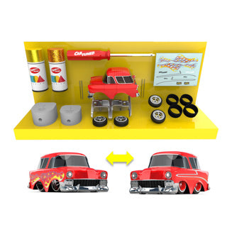 Afbeelding laden in galerijviewer, Cartuned 1956 chevy nomad - custom modelauto met rubberen banden - tuned