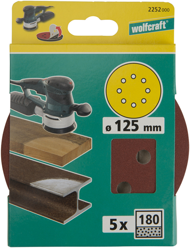 Load image into Gallery viewer, Wolfcraft hechtschuurschijven | k180 | geperforeerd | ø125mm | 5 stuks - 2252000