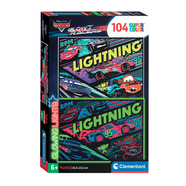 Load image into Gallery viewer, Clementoni legpuzzel super color glowing lights - cars, 104st.