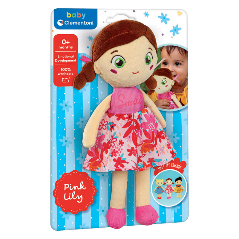 Afbeelding laden in galerijviewer, Clementoni zachte knuffelpop pink lily - knuffel en pop voor baby en peuter - zacht kraamcadeau - wasbaar poppen speelgoed voor de allerkleinsten
