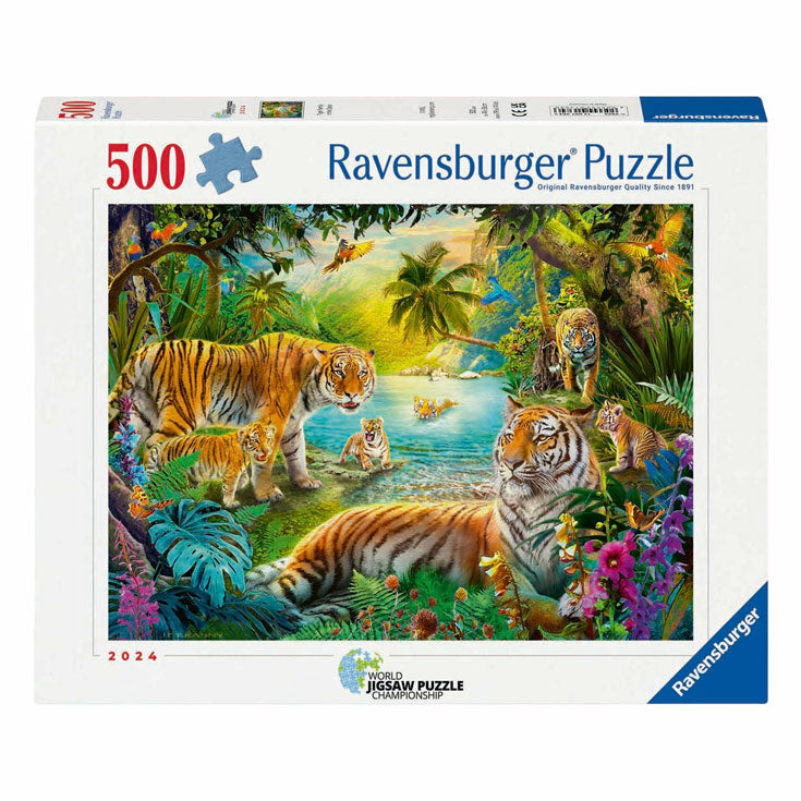 Load image into Gallery viewer, Ravensburger legpuzzel tijgerfamilie in de oase - 500st.