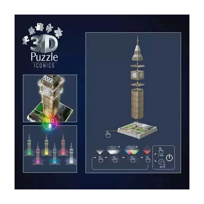 Afbeelding laden in galerijviewer, Ravensburger 3d puzzel iconics big ben - met licht - 235st.