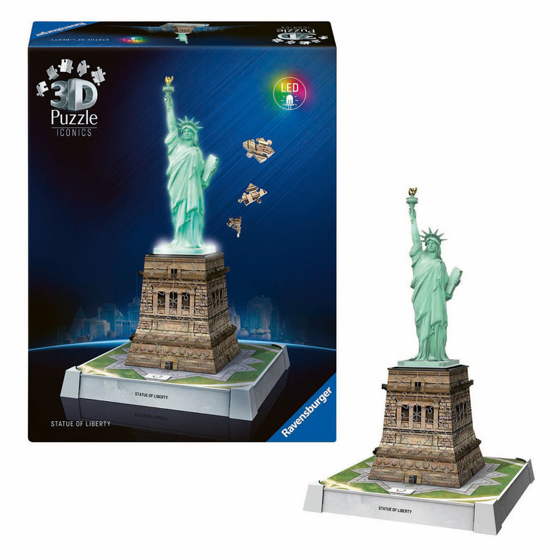 Afbeelding laden in galerijviewer, Ravensburger 3d puzzel iconics vrijheidsbeeld - met licht - 128st.