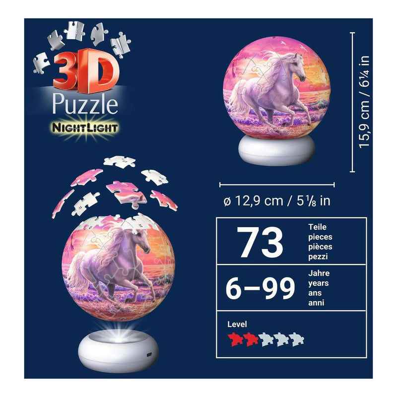 Load image into Gallery viewer, Ravensburger 3d puzzel nachtlamp paarden op het strand - 73st.