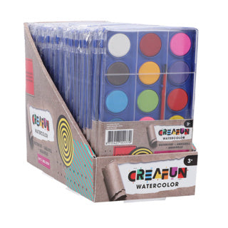 Afbeelding laden in galerijviewer, Creafun waterverf tablet met 18 kleuren en kwast | 12 stuks