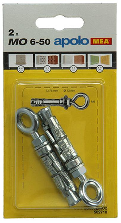 Afbeelding laden in galerijviewer, Celo 1003159 - 2 expansieankers mo 12mm + oogbout 6x50mm 502718 | 5 stuks