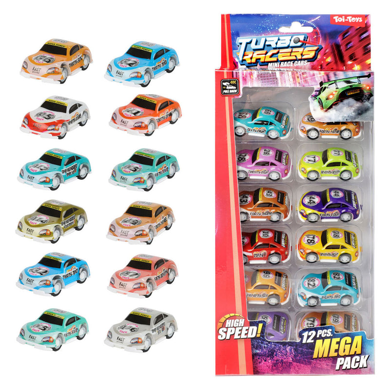 Chargez l'image dans la visionneuse de la galerie, Toi-toys turbo racers pull back raceauto's, 12st.