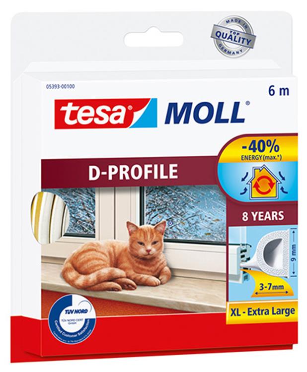 Afbeelding laden in galerijviewer, Tesa moll tochtstrip 05393 d profiel - 9mmx6m wit