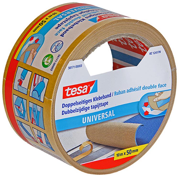 Afbeelding laden in galerijviewer, Tesa dubbelzijdig plakband universeel - veelzijdig plakband voor verpakking, decoratie en tapijten of voor handwerk - 10 m x 50 mm