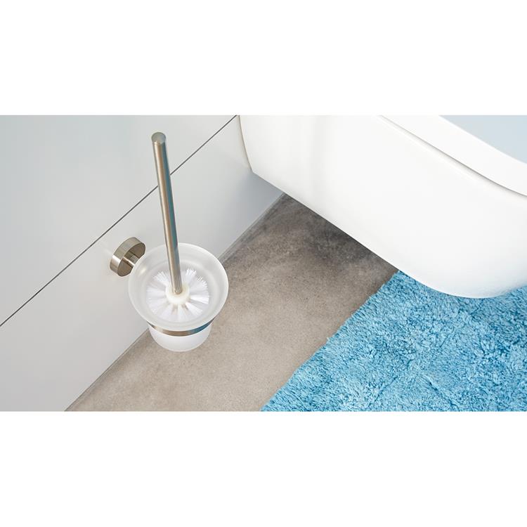 Afbeelding laden in galerijviewer, Tesa toiletborstel moon roestvrijstalen look zelfklevend zonder boren – 145x112x379mm