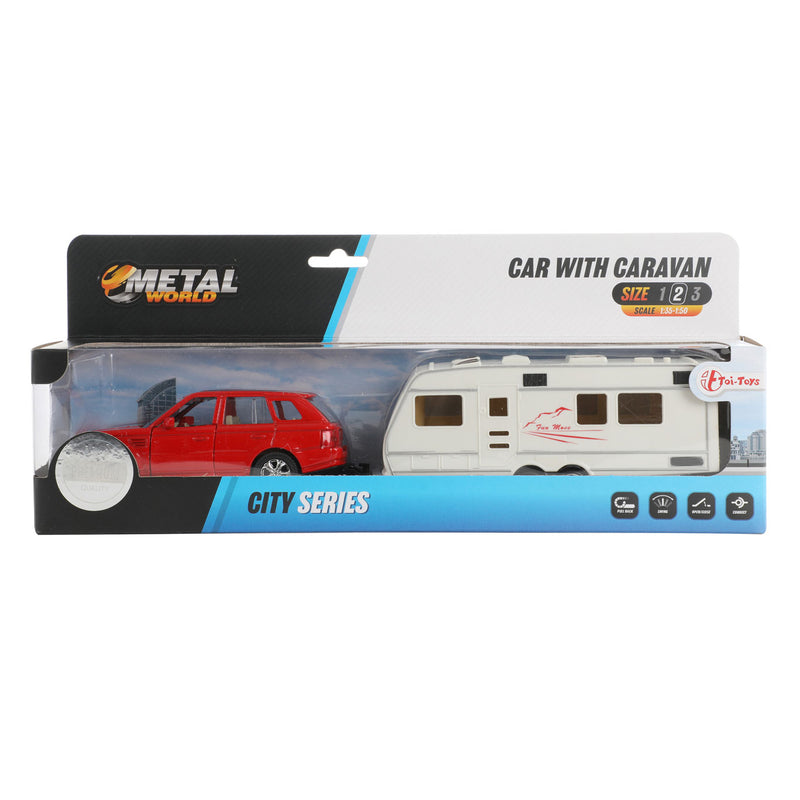 Afbeelding laden in galerijviewer, Toi-toys auto pull back met caravan 1:48