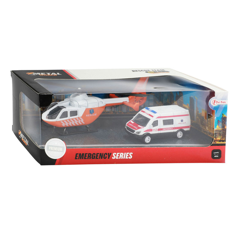 Load image into Gallery viewer, Toi-Toys Metal Traumahelikopter en Ambulance Oranje