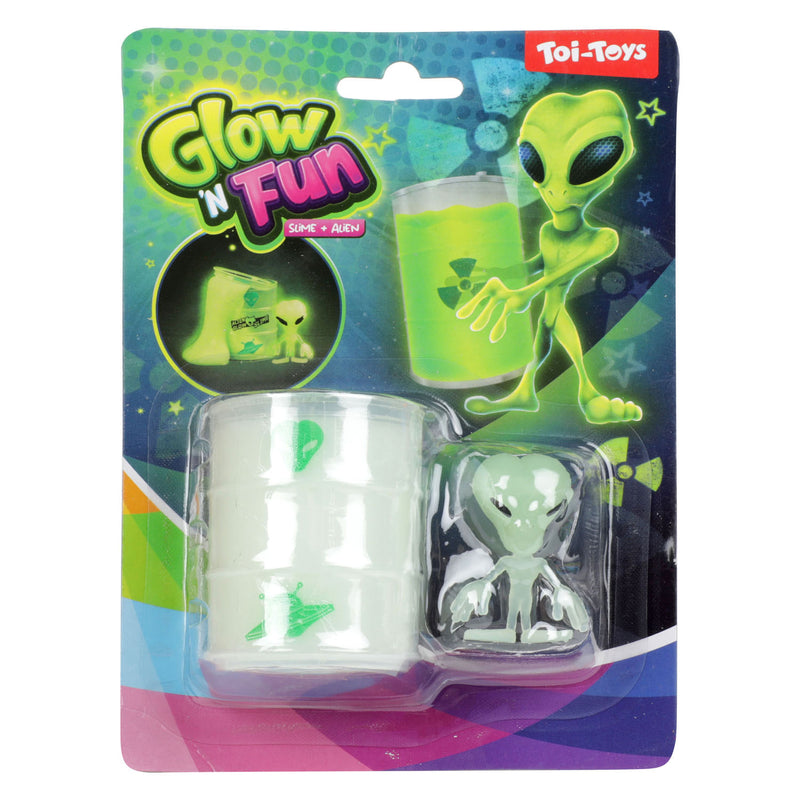 Laden Sie das Bild in Galerie -Viewer, Toi-toys glow n fun olievat met glow in te dark slijm alien