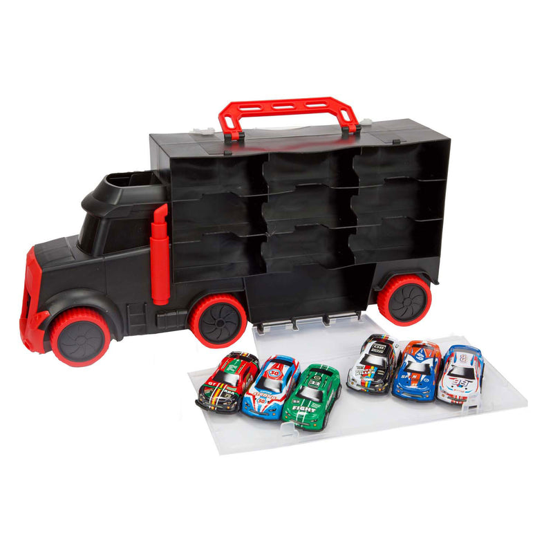 Load image into Gallery viewer, Toi toy turbo racers vrachtwagen met 6 pull-back raceauto's