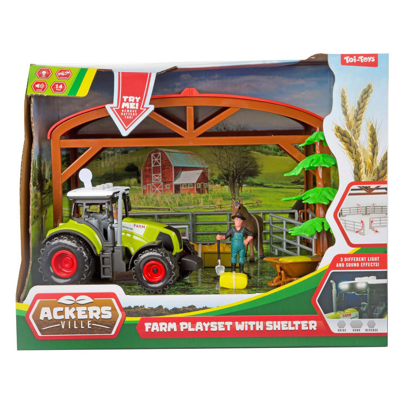 ギャラリービューアに画像をロードする, Toi-toys ackers ville paardenstal met tractor licht en geluid speelset, 14dlg.