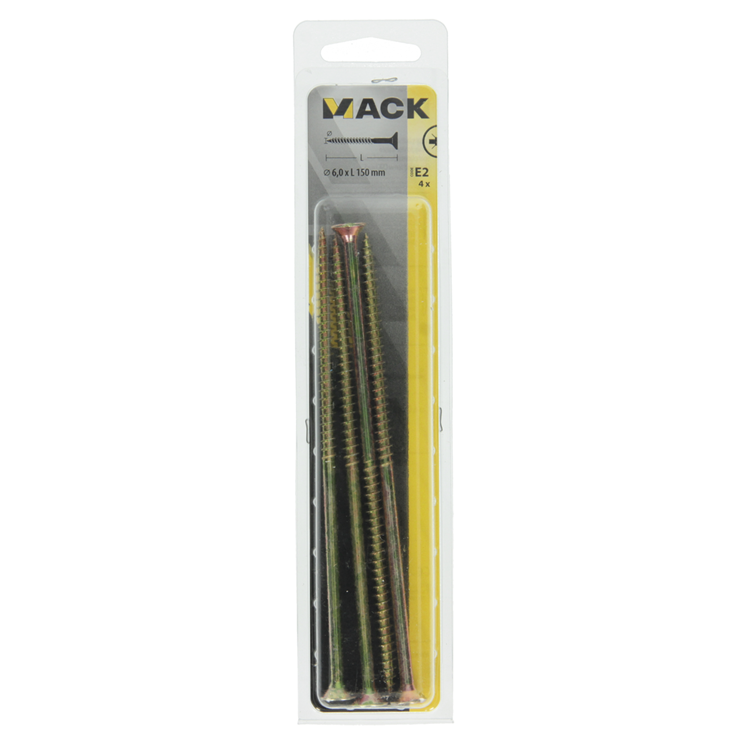 Afbeelding laden in galerijviewer, Mack 1006977 - spaanplaatschroef vz kop geelverzinkt 4st 6 x 150mm | 10 stuks