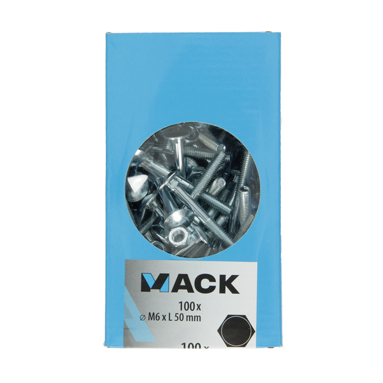 Afbeelding laden in galerijviewer, Mack 1007052 - houtbout + moer verzinkt 100 st 6 x 50 mm | 4 stuks