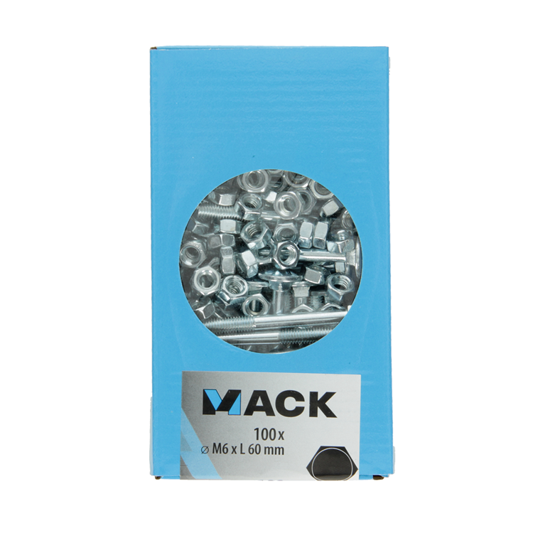 Afbeelding laden in galerijviewer, Mack 1007053 - houtbout + moer verzinkt 100 st 6 x 60 mm | 4 stuks