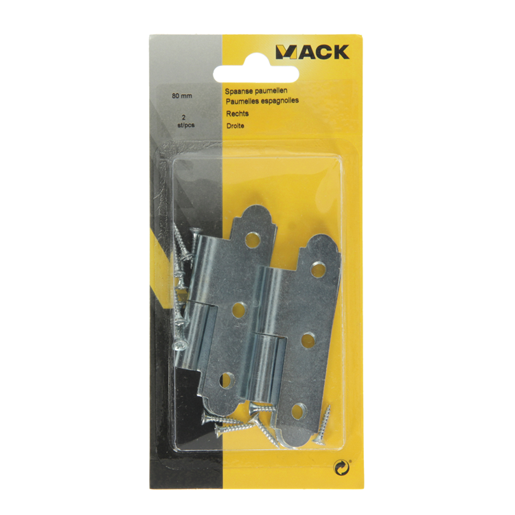 ギャラリービューアに画像をロードする, Mack 1013258 - 2 spaanse paumellen rechts verzinkt h 80 x b 45mm | 5 stuks