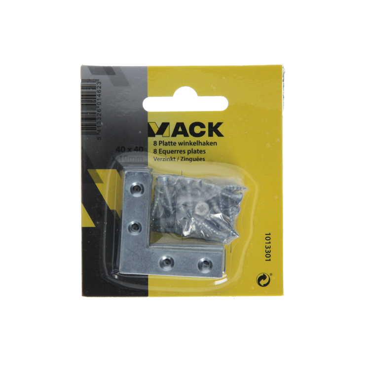 Afbeelding laden in galerijviewer, Mack 1013301 - 8 platte winkelhaken verzinkt 40x40x10x2mm | 10 stuks