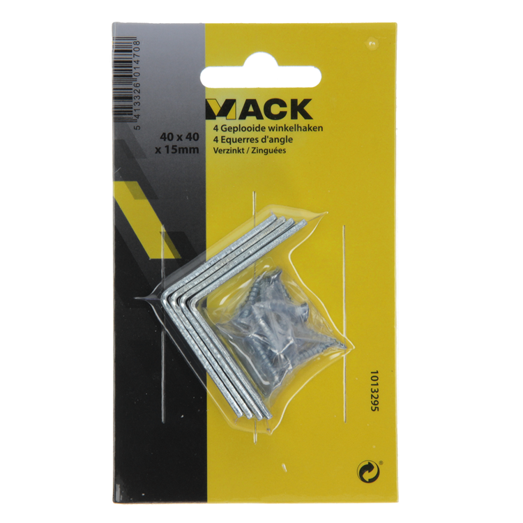 Afbeelding laden in galerijviewer, Mack 1013295 - 4 geplooide winkelhaken verzinkt 40x40x15x2mm | 10 stuks