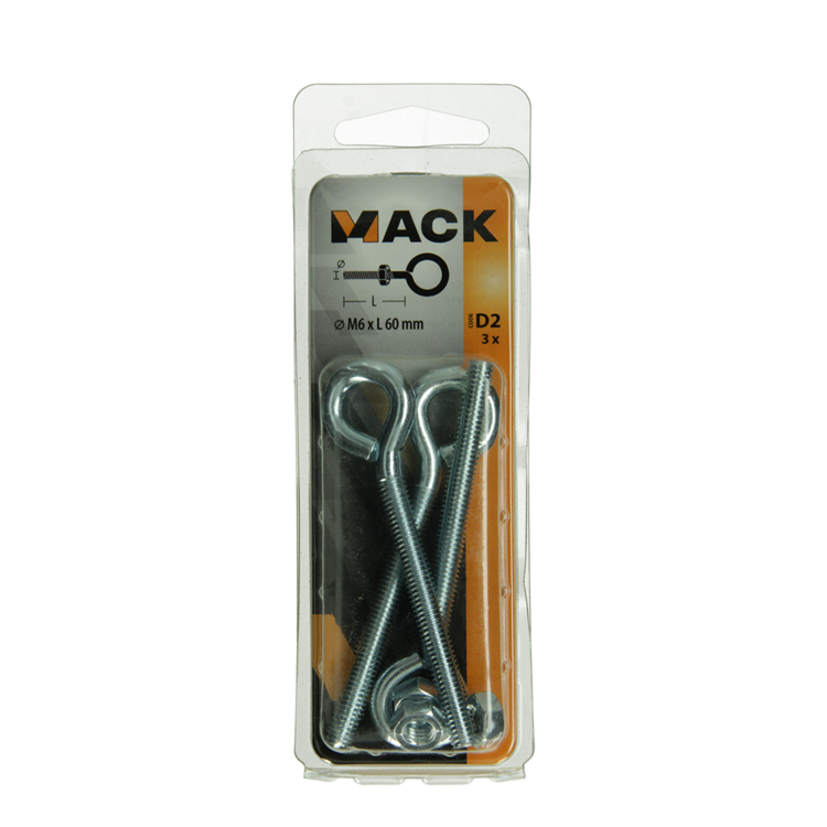 Afbeelding laden in galerijviewer, Mack 1017792 - schroefoog metrisch + moer verzinkt 3 st m6 x 60 mm | 10 stuks