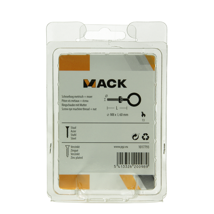 Afbeelding laden in galerijviewer, Mack 1017793 - schroefoog metrisch + moer verzinkt 2 st m8 x 60 mm | 5 stuks
