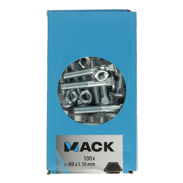 Laden Sie das Bild in Galerie -Viewer, Mack 1007060 - houtbout + moer verzinkt 100 st 8 x 50 mm | 2 stuks
