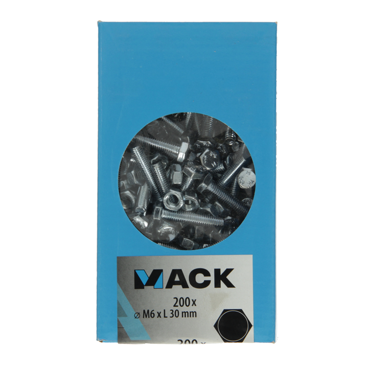 Afbeelding laden in galerijviewer, Mack 1007072 - tapbout + moer verzinkt 200 st 6 x 30 mm | 4 stuks