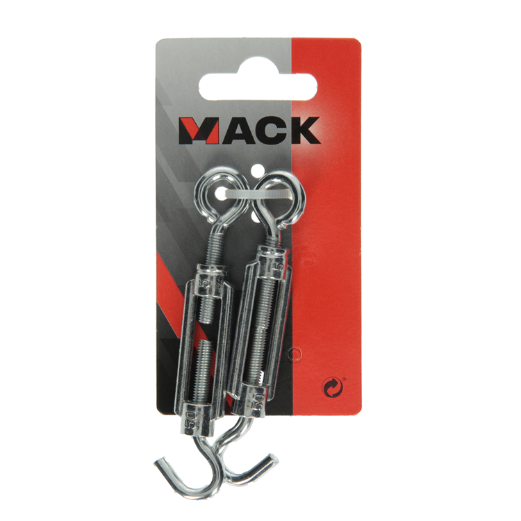 Afbeelding laden in galerijviewer, Mack 1008448 - 2 spanners oog + haak m5 x 50mm verzinkt | 10 stuks