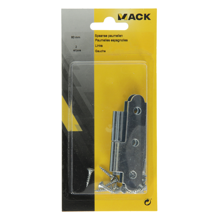 Afbeelding laden in galerijviewer, Mack 1013257 - 2 spaanse paumellen links verzinkt h 80 x b 45mm | 5 stuks