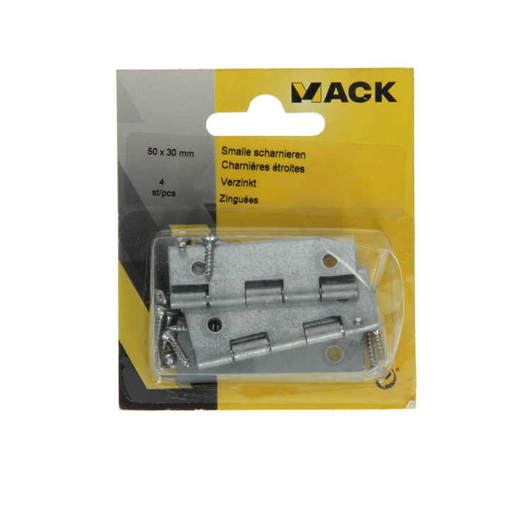 Afbeelding laden in galerijviewer, Mack 1013247 - 4 smalle scharnieren verzinkt h 50 x b 30 mm | 5 stuks