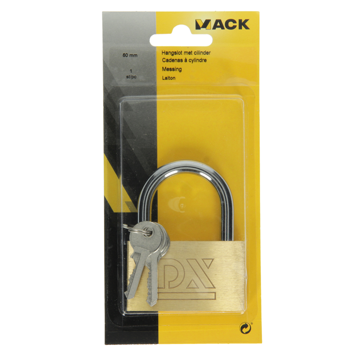 Afbeelding laden in galerijviewer, Mack 1014076 - hangslot met cilinder messing 60 mm | 10 stuks