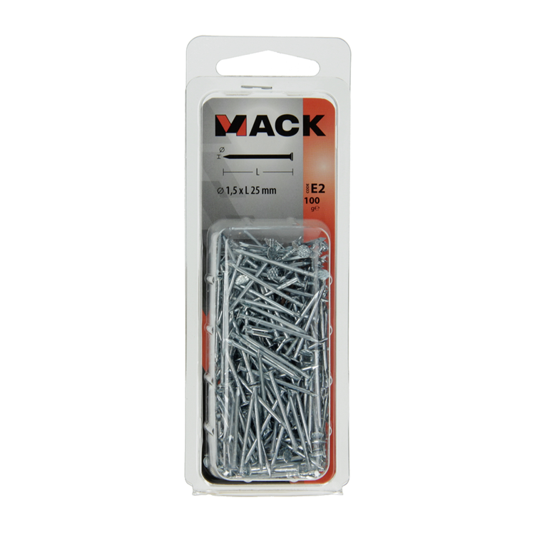 Afbeelding laden in galerijviewer, Mack 1017149 - nagel platte kop staal verzinkt 100 gr 1,5 x 25 mm | 5 stuks