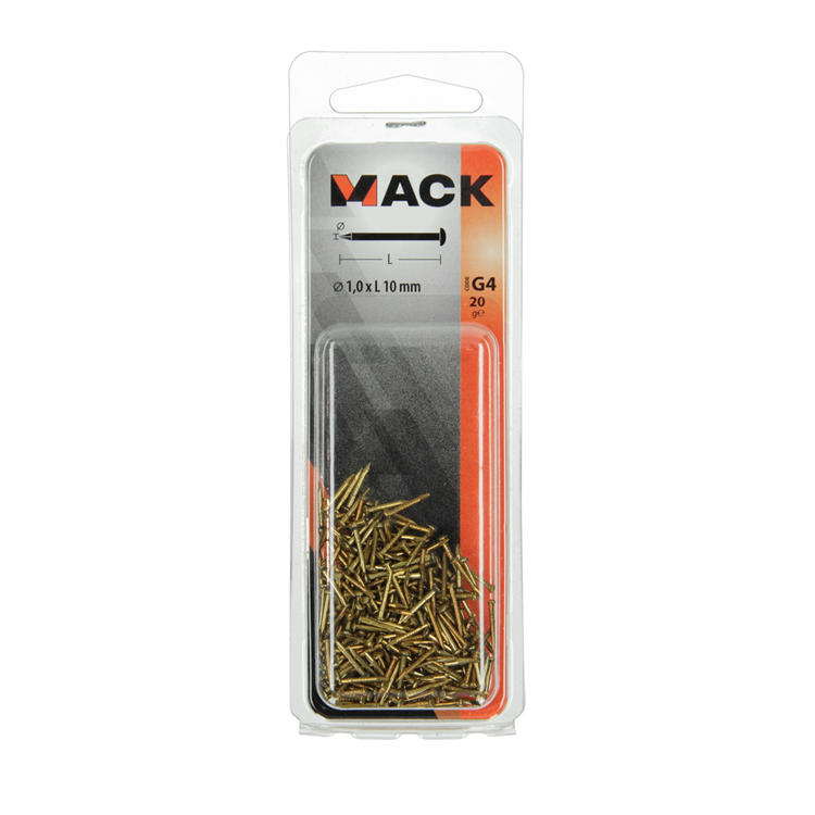 Afbeelding laden in galerijviewer, Mack 1017166 - nagel bolle kop messing 20 gr 1,0 x 10 mm | 10 stuks