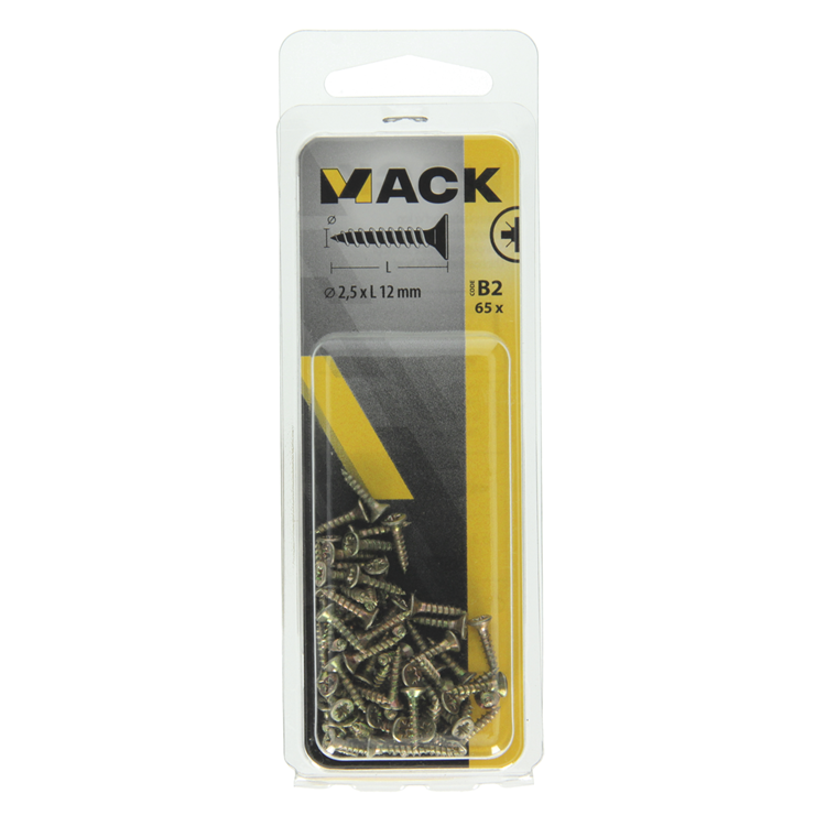 Afbeelding laden in galerijviewer, Mack 1017213 - spaanplaatschroef vz kop geelverz.65 st 2,5 x 12 mm | 10 stuks