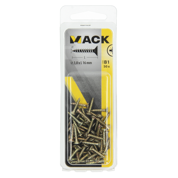 Afbeelding laden in galerijviewer, Mack 1017216 - spaanplaatschroef vz kop geelverz.50 st 3,0 x 16 mm | 10 stuks