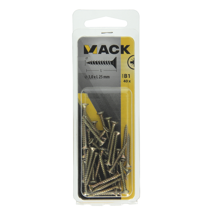 Afbeelding laden in galerijviewer, Mack 1017218 - spaanplaatschroef vz kop geelverz.40 st 3,0 x 25 mm | 10 stuks